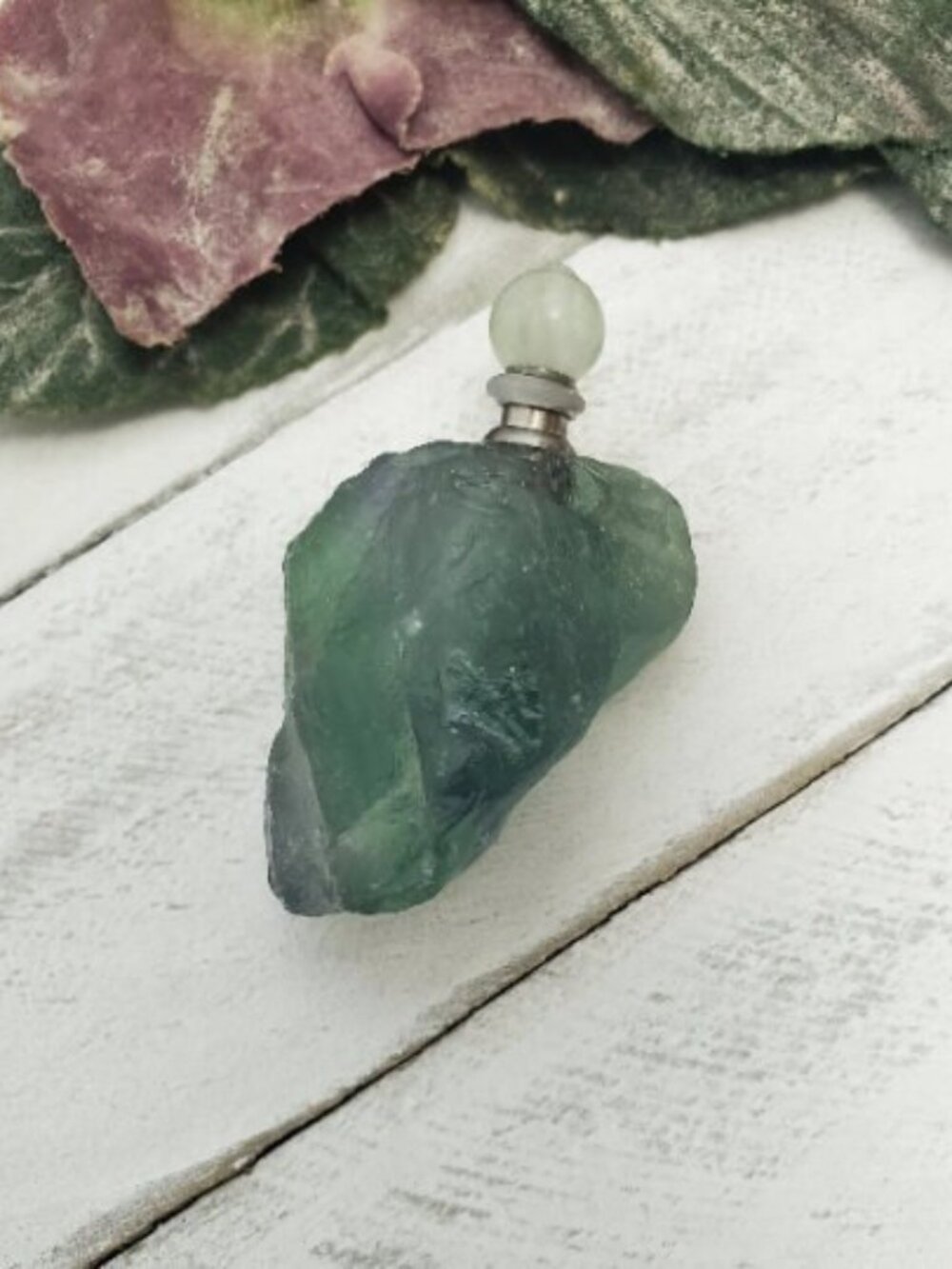 Raw Rainbow Fluorite Crystal Pendant Perfume Empty Keepsake Vial